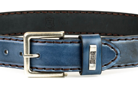 Mayura Riem 925 Jeans Blauw Cowboy Western 4 cm Brede Jeans Riem Verwisselbare Gesp Glad leder