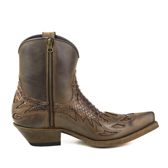 Mayura Boots 12 Bruin/ Kastanje Python Cowboy Western Heren Enkellaars Spitse Neus Schuine Hak Rits Waxed Leather