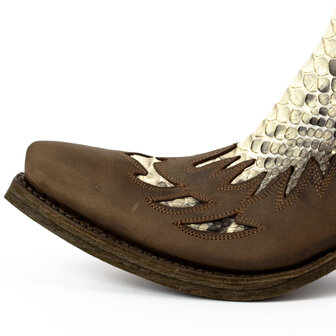 Mayura Boots 12M Bruin/ Natural Python Cowboy Western Heren Enkellaars Spitse Neus Schuine Hak Rits Waxed Leather