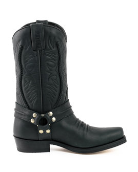 Mayura Boots 07 Zwart/ Motor Biker Western Dames Heren Spitse Laarzen Vlechtwerk Vast Spoor Gewaxt Leer