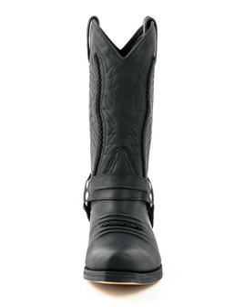 Mayura Boots 07 Zwart/ Motor Biker Western Dames Heren Spitse Laarzen Vlechtwerk Vast Spoor Gewaxt Leer