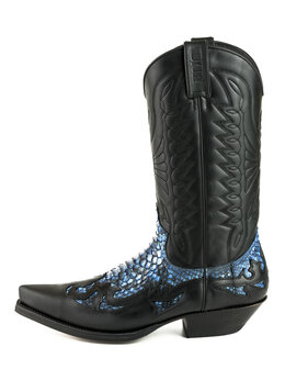 Mayura Boots 1935P Zwart/ Blauw Python Spitse Cowboy Western Laarzen Schuine Hak Rechte Schacht Treklussen Goodyear Welted