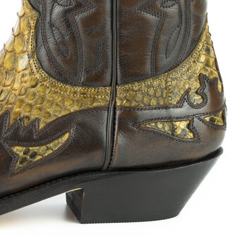 Mayura Boots 1935P Bruin/ Camel Phyton- Spitse Cowboy Western Laarzen Schuine Hak Rechte Schacht Treklussen Goodyear Welted