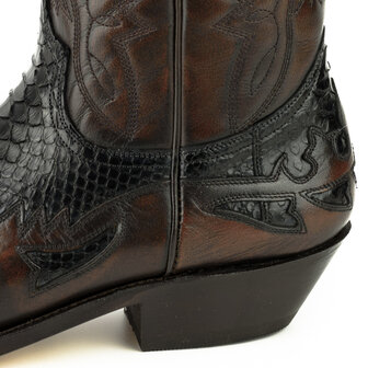Mayura Boots 1935P Bruin/ Zwart Python Spitse Cowboy Western Laarzen Schuine Hak Rechte Schacht Treklussen Goodyear Welted Hak