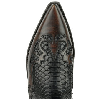 Mayura Boots 1935P Bruin/ Zwart Python Spitse Cowboy Western Laarzen Schuine Hak Rechte Schacht Treklussen Goodyear Welted Wree
