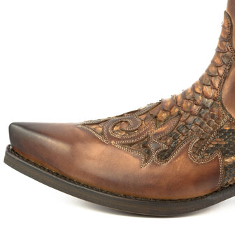 Mayura Boots Rock 2500 Cognac/ Spitse Western Heren Enkellaars Python Schuine Hak Elastiek Sluiting Vintage Look