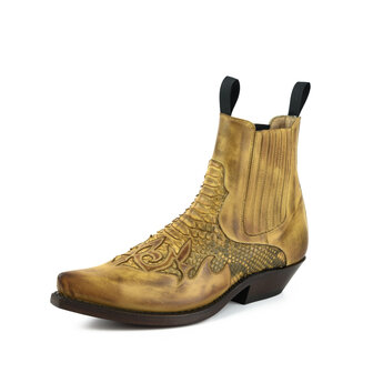 Mayura Boots Rock 2500 Hazelnoot/ Spitse Western Heren Enkellaars Python Schuine Hak Elastiek Sluiting Vintage Look