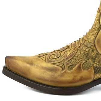 Mayura Boots Rock 2500 Hazelnoot/ Spitse Western Heren Enkellaars Python Schuine Hak Elastiek Sluiting Vintage Look
