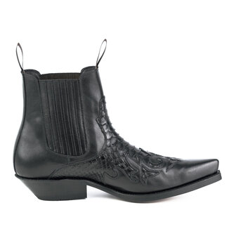 Mayura Boots Rock 2500 Zwart/ Spitse Western Heren Enkellaars Python Schuine Hak Elastiek Sluiting Vintage Look