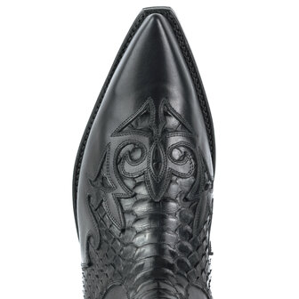 Mayura Boots Rock 2500 Zwart/ Spitse Western Heren Enkellaars Python Schuine Hak Elastiek Sluiting Vintage Look