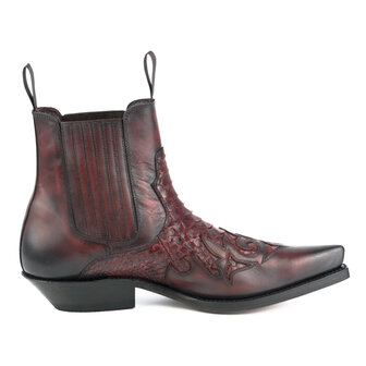 Mayura Boots Rock 2500 Rood/ Spitse Western Heren Enkellaars Python Schuine Hak Elastiek Sluiting Vintage Look