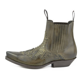 Mayura Boots Rock 2500 Taupe/ Spitse Western Heren Enkellaars Python Schuine Hak Elastiek Sluiting Vintage Look