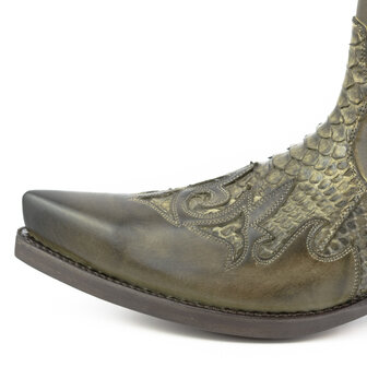 Mayura Boots Rock 2500 Taupe/ Spitse Western Heren Enkellaars Python Schuine Hak Elastiek Sluiting Vintage Look