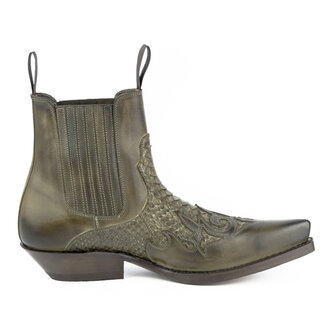 Mayura Boots Rock 2500 Taupe/ Spitse Western Heren Enkellaars Python Schuine Hak Elastiek Sluiting Vintage Look