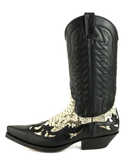 Mayura Boots 1935P Zwart/ Naturel Python Spitse Cowboy Western Laarzen Schuine Hak Rechte Schacht Treklussen Goodyear Welted