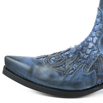 Mayura Boots Rock 2500 Blauw/ Spitse Western Heren Enkellaars Python Schuine Hak Elastiek Sluiting Vintage Look