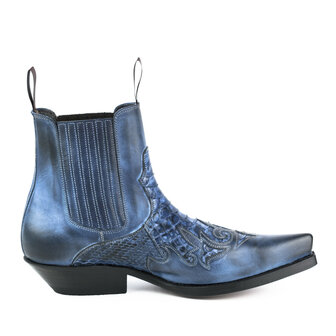 Mayura Boots Rock 2500 Blauw/ Spitse Western Heren Enkellaars Python Schuine Hak Elastiek Sluiting Vintage Look