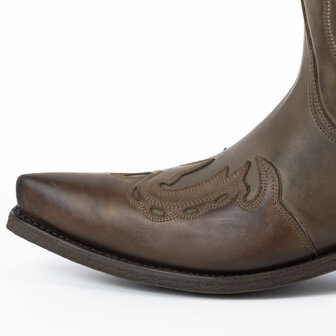 Mayura Boots 17 Taupe Ecotan  Dames Heren Cowboy Western Laarzen Spitse Neus Schuine Hak Waxed Leer Detail Neus
