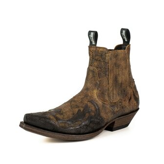 Mayura Boots Thor 1931 Hazelnoot Bruin/ Heren Spitse Western Enkellaars Schuine Hak Elastiek Vintage Look