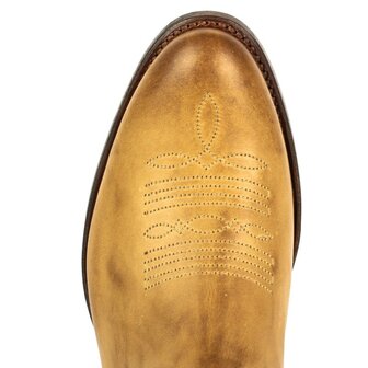 Mayura Boots 2526 Vanille Zandkleur Dames Boho Western Laarzen Blad Motief Sierstiksel Ronde Neus Schuine Hak Glad Leer Wreef