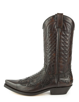Mayura Boots 1935P Bruin/ Zwart Python Spitse Cowboy Western Laarzen Schuine Hak Rechte Schacht Treklussen Goodyear Welted Zija