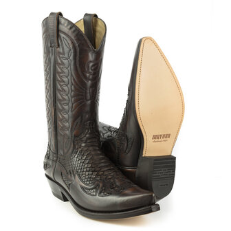 Mayura Boots 1935P Bruin/ Zwart Python Spitse Cowboy Western Laarzen Schuine Hak Rechte Schacht Treklussen Goodyear Welted Paar