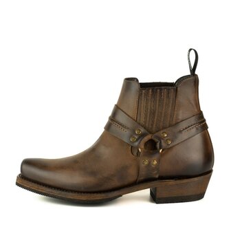 Mayura Boots 1444 Bruin/ Biker Cowboy Western Enkellaars Heren Dames Vierkante Neus Vast Spoor Elastiek Sluiting Vintage Geolie