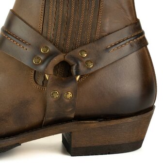 Mayura Boots 1444 Bruin/ Biker Cowboy Western Enkellaars Heren Dames Vierkante Neus Vast Spoor Elastiek Sluiting Vintage Geolie