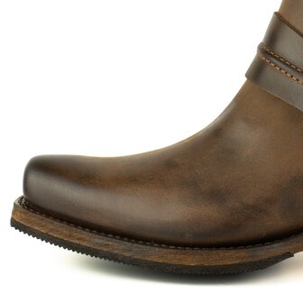 Mayura Boots 1444 Bruin/ Biker Cowboy Western Enkellaars Heren Dames Vierkante Neus Vast Spoor Elastiek Sluiting Vintage Geolie