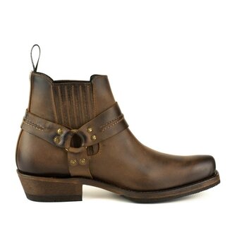 Mayura Boots 1444 Bruin/ Biker Cowboy Western Enkellaars Heren Dames Vierkante Neus Vast Spoor Elastiek Sluiting Vintage Geolie