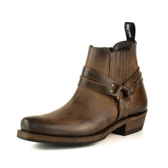 Mayura Boots 1444 Bruin/ Biker Cowboy Western Enkellaars Heren Dames Vierkante Neus Vast Spoor Elastiek Sluiting Vintage Geolie