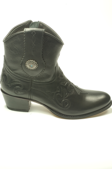 Sendra Boots 14399 Debora Zwart Dames Western Ibiza Enkelaars Ritssluiting Lederen Zool Ronde Neus Beetje Schuine Hak Echt Leer