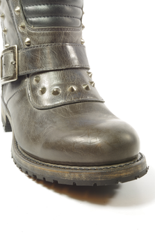 Sendra Boots 11720 Chiquita Grijs Dames Biker Casual Fashion Motorlaarzen Ronde Neus Anti Slip Zool Gesp Sluiting Studs Echt Leer