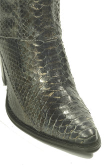 Sendra Boots 12027 Eva Python Zwart Dames Enkelaars Koningspython Leer Ritssluiting Lederen Zool  Spitse Neus Hoge Hak Echt Leer