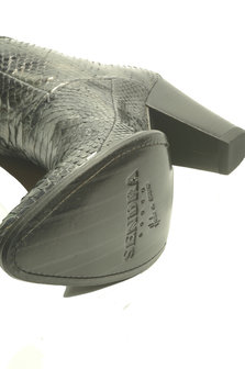 Sendra Boots 12027 Eva Python Zwart Dames Enkelaars Koningspython Leer Ritssluiting Lederen Zool  Spitse Neus Hoge Hak Echt Leer