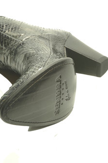 Sendra Boots 12027 Eva Python Zwart Dames Enkelaars Koningspython Leer Ritssluiting Spitse Neus Hoge Hak