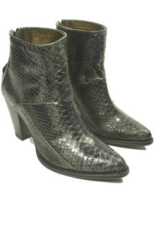 Sendra Boots 12027 Eva Python Zwart Dames Enkelaars Koningspython Leer Ritssluiting Lederen Zool  Spitse Neus Hoge Hak Echt Leer