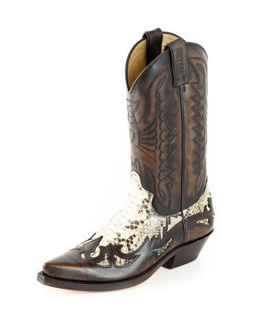 Mayura Boots 1935P Bruin/ Natural Phyton Spitse Cowboy Western Laarzen Schuine Hak Rechte Schacht Treklussen Goodyear Welted