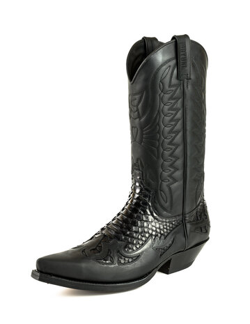 Mayura Boots 1935 Zwart/ Zwart Python Spitse Cowboy Western Laarzen Schuine Hak Rechte Schacht Treklussen Goodyear Welted