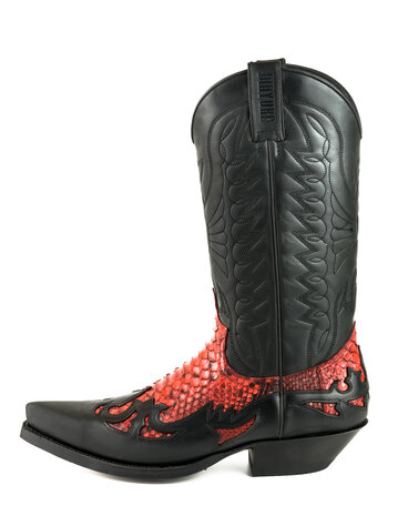 Mayura Boots 1935 Zwart/ Rood Python Spitse Cowboy Western Laarzen Schuine Hak Rechte Schacht Treklussen Goodyear Welted