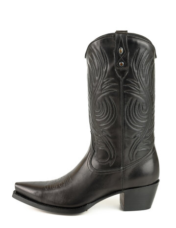 Mayura Boots Virgi 2536 Zwart/ Dames Western Laarzen Sierstiksel Spitse Neus Rechte Schacht Hoge Hak Glad Leer