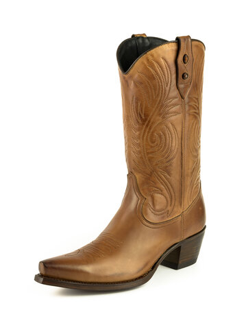 Mayura Boots Virgi 2536 Hazelnoot/ Dames Western Laarzen Sierstiksel Spitse Neus Rechte Schacht Hoge Hak Glad Leer