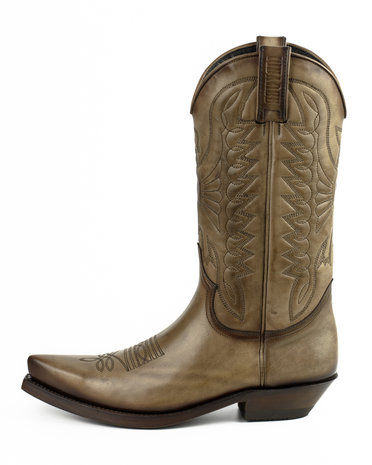 Mayura Boots 1920 Taupe/ Spitse Cowboy Western Line Dance Dames Heren Laarzen Schuine Hak Echt Leer