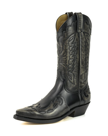 Mayura Boots 1927 Zwart/ Spitse Cowboy Western Dames Heren Laarzen Schuine Hak Two Tone Echt Leer