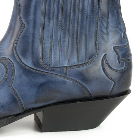 Mayura Boots Austin 1931 Blauw/ Spitse Western Heren Enkellaars Schuine Hak Elastiek Sluiting Vintage Look