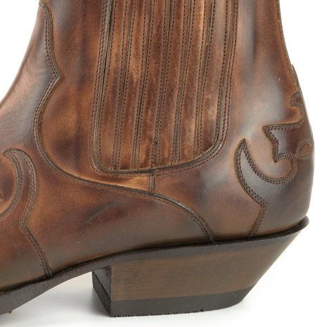 Mayura Boots Austin 1931 Kastanje Bruin/ Spitse Western Heren Enkellaars Schuine Hak Elastiek Sluiting Vintage Look