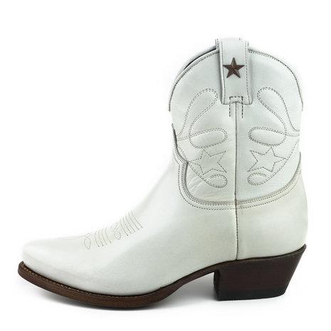 Mayura Boots 2374 Off White/ Dames Cowboy fashion Enkellaars Spitse Neus Western Hak Echt Leer
