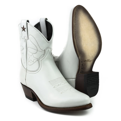 Mayura Boots 2374 Off White/ Dames Cowboy fashion Enkellaars Spitse Neus Western Hak Echt Leer