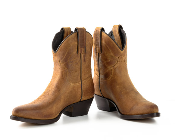 Mayura Boots 2374 Whisky/ Dames Cowboy fashion Enkellaars Spitse Neus Western Hak Echt Leer