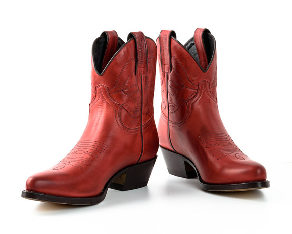 Mayura Boots 2374 Rood/ Dames Cowboy fashion Enkellaars Spitse Neus Western Hak Echt Leer